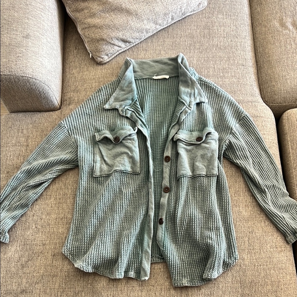 BUCKETLIST Teal Waffle Knit Shirt